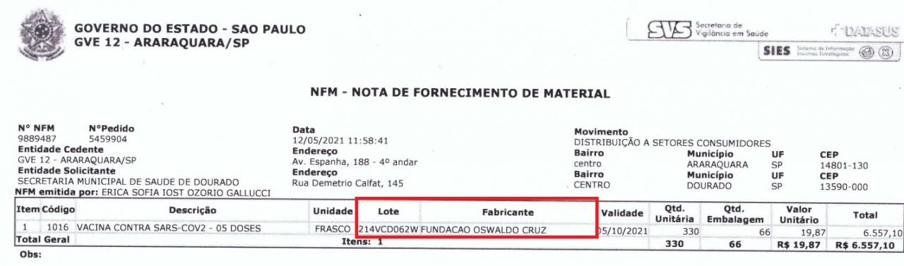 Foto 4 de 7 — Dourado está na lista de cidades que aplicaram doses vencidas de vacina; veja